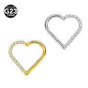 G23 Titanium Nose Ring Multi Zircon Love Heart Hinge Septum Clicker Ear Piercing