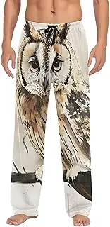 [XYMZR] Owl Cute Watercolor Retro Men's Pajama Bottoms Lounge Pajama Pants Sleep Bottoms with Pockets for Men S