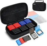 EVA PU CFexpress Type B Card Case with 32 PCS Individual Plastic Memory Card Holder for 12 XQD/CFexpress Type-B Cards & 20 SD SDXC SDHC Cards,Water-Resistant Anti-Shock CFexpress SD Card Case Storage