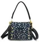 NEW HAMMITT BRYANT Med Leather Crossbody Bag Navy Tapestry/Brushed Gold Hammered