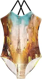[RPLIFE] Painting Street Paris Eiffel Swimsuits for Children Girls, Summer Beach Apparel, 3-10