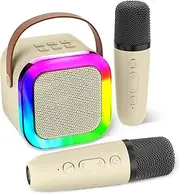 Aplsinvivi Karaoke Machines for Kids Adults, Mini Karaoke Machine with 2 Wireless Microphones, Kids Toys Birthday Gifts for Girls Ages 6, 7, 8, 9, 10, 12 +Year Old Family Home Party(Beige)