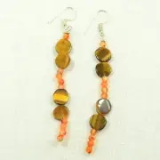 Tiger Eye Fancy Beads Stone Teardrop Shape Drop Dangle Post Earrings