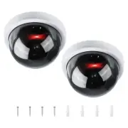 2 Pcs Fake Security Camera Dummy Dome Cameras with Red Light & Screw, White