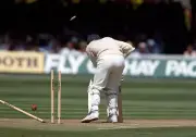 England batsman Jack Russell is out for 1 bowled by Wasim Akr- Old Cricket Photo