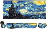 ToLuLu Extended Gaming Mouse Pad, Memory Foam Ergonomic Keyboard Mouse Wrist Rest Support Set, Large Desk Mat with Stitched Edges, Non-Slip Base Mousepad for Home Office, Van Gogh Starry Night