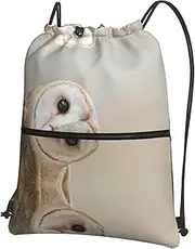 EdWal Funny Owl Print Drawstring Backpack Gym Bags Sports Bags With Zipper Pocket For Travel Beach, Black, One Size