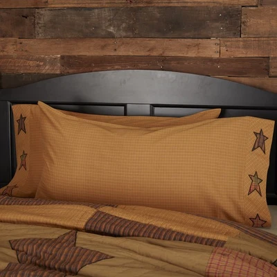 Primitive King Applique Star Pillow Case Set of 2 Tan Bedroom Decor VHC Brands
