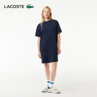 在飛比找momo購物網優惠-【LACOSTE】女裝-寬版刺繡棉質短袖連身裙(海軍藍)