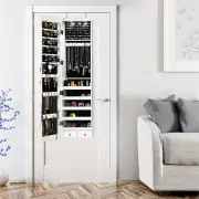 CostwayLockable LED Mirror Jewelry Cabinet with Full Screen Mirror for Bedroom-White