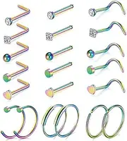 [LOCCY] 21 Pieces 20G Nose Piercing, 316L Stainless Steel Nose Ring, Nose Stud, Silver/Gold Screw/Straight/L-Shape Nose Piercing with Cubic Zirconia, Nostril Piercing Jewellery for Women and Men