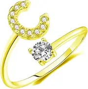 [BRBAM] Adjustable Crystal Inlaid Initial Ring Free Size Stackable Alphabet Letter Knuckle Rings Bridesmaid Gift