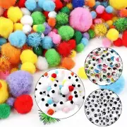 NEW Bag of Pom Poms, Googly Eyes and More. 2,210 Pieces. 100% Non-Toxic.