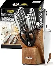 McCook MC35 Knife Sets,11 Pieces German Stainless Steel Hollow Handle Self Sharpening Kitchen Knife Set in Acacia Block