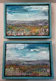 Original Acrylic Dyptych Mini Paintings, Canvas timber frame By Tanya Schulz