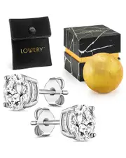 Lovery Sterling Silver Solitaire CZ Stone Earring Set with Pouch, Bath Bomb & Gift Box