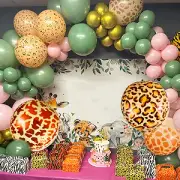170Pcs Jungle Balloon Garland Arch Kit Animal Printed Pink Sage Green leXXu