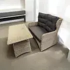 2PC Outdoor Balcony Lounge Set PE Wicker Coffee Table & 2-Seater