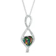 8.0mm Heart-Shaped Mystic Fire« Topaz and Natural Diamond Accent Infinity Pendant in 10K White Gold