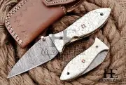 HUNTEX Custom Handmade Damascus 100 mm Long Hunting Folding Pocket Needle Knife