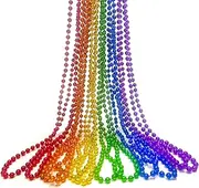 18 Pieces Rainbow Bead Necklaces Bulk, 33 Inches Metallic Pride Necklace Stuff, Red, Orange, Yellow, Green, Blue, and Purple for Pride Month, Gay Lesbian Wedding Decorations, Parade Throws Party Favor