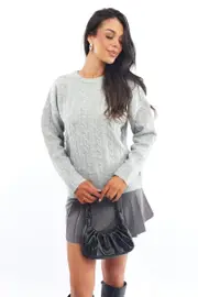 Grey Knit Jumper Long Sleeve Cable - Size 12M, Women's Basic Knit