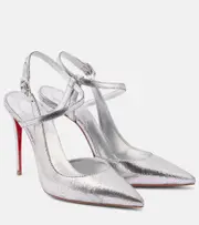 [Christian Louboutin] Christian Louboutin Jenlove 100 metallic leather slingback pumps AU 11 silver