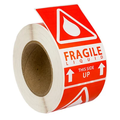 4 Rolls ; 500 Labels 3x5 (3" x 5") Pre-Printed Fragile LIQUID This Way Up Labels