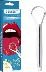 GENKENT Tongue Scraper Reduce Bad Breath, Medical Grade Metal Cleaner, Reusable Healthy Oral Hygiene Brushes for Adults and Kids(Silver)