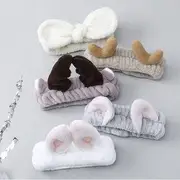 Set of 2: Animal Face Wash Headband 2 Pcs - Antlers - Light Coffee - One Size