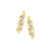 9ct Gold Diamond Cluster Swirl Huggie Earrings