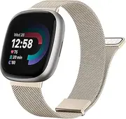 MVSSAT Metal Bands for Fitbit Versa 4 Bands/Fitbit Versa 3 Bands/Sense 2 Bands/Fitbit Sense Bands, Adjustable Stainless Steel Replacement Loop Bracelet Strap with Magnetic Lock