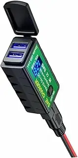 JUMPLAWN 1Pc Motorcycle USB Charger Dual Output to USB Charging Device Phone Charger with Voltage Display Thick Extension Cord Easy Installation for Motorbike