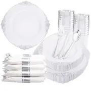 "Liacere 350PCS Silver Plastic Plates&Pre Rolled Napkins for 50 Guests - Plas...