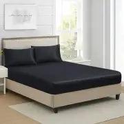 Twin Silk Satin Fitted Sheet Single Bottom Bed Sheets Fully Elasticized Black