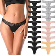 [IROCUE] Thongs for Women, Cotton Thongs T Back Breathable Comfort See Through Panties Seamless Lace Thongs for Women Pack