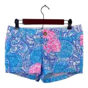 Lilly Pulitzer Walsh Shorts Blue Haven Raising Shell 3" Inseam Sz 4 Floral Pink