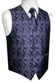 MEN'S PURPLE PAISLEY TUXEDO VEST, TIE & HANKIE SET. FORMAL, DRESS, WEDDING, PROM