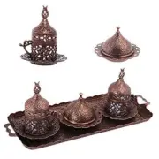 Turkish Coffee Set for Two - Authentic Ottoman Style Cups, Saucers, and Copper