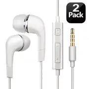 2pcs Earphones In-Ear Earbuds Headphones with Microphone Volume Control -White