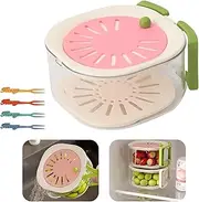 Fruit Strainer,2 In 1 Draining Basket,Fruit Strainer Container With Lid,Drain Basket With Folding Handle,Suitable for Washing Fruits and Vegetables (Pink)
