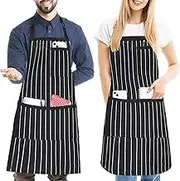 2 Pack Stripe Kitchen Apron, Adjustable Bib Soft Apron with 3 Pockets, Chef Aprons for Men Women, Cooking Aprons for BBQ Painting Gardening Baking Restaurant
