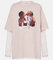 [Acne Studios] Acne Studios Layered printed cotton T-shirt UK 12 pink