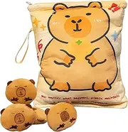 [Generic] Travel Snack Bag - Capybara Doll Plush Snack Pouch | Lanyard Attached 4 Small Dolls Included Boys Girls Playing Soft Pillow Stuffed Cushion for Chips, Candy