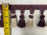 3.75” Tassel Trim Fringe W/ Gimp Top Purple / Beige - Sold By The Yard.