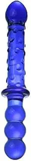 Crystal Glass Pleasure Wand Double Head Dildo Anal Sex Toy Crystal Glass Dildo Anal Beads Anal Plug Personal Massager G-Punkt Stimulation (Blue)