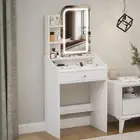 Bedroom Vanity Desk White Dresser with LED Lighted Mirror Large Shelf Dresser