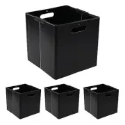 Anbers 4 Packs Collapsible Plastic Cube Storage Bins, Black Foldable Storage
