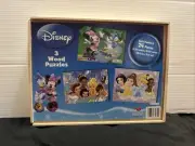 Disney 3 Wood Puzzles in Wood Box Cardinal Industries Fairies Princesses Minnie