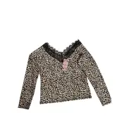 NWT BooHoo Leopard Animal Print Ribbed Top Women's Size 12 with Lace Collar